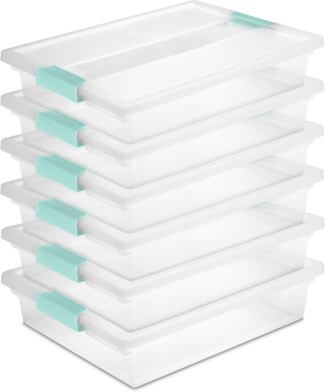 Sterilite 6-Pack Clip Box, Stackable Clear Plastic Bins with Latching Lids, Small - Writing, Arts or Crafts Supplies Storage Containers for Home, Office, Classroom and Workshop Organization