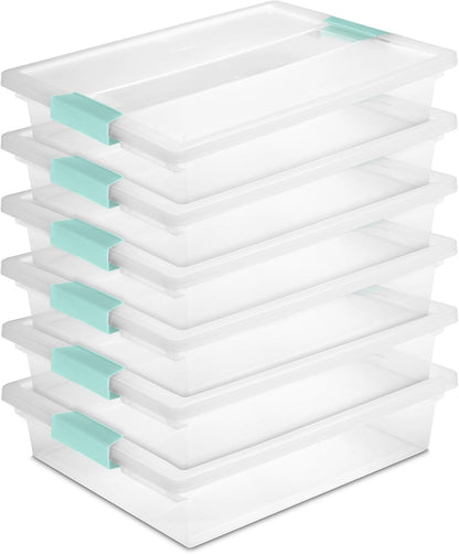Sterilite 6-Pack Clip Box, Stackable Clear Plastic Bins with Latching Lids, Small - Writing, Arts or Crafts Supplies Storage Containers for Home, Office, Classroom and Workshop Organization