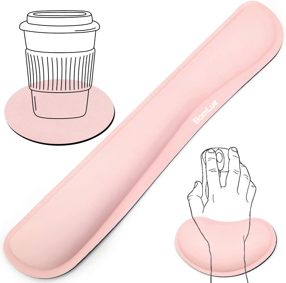 BamLue Upgrade Silky and Superfine Fabric Keyboard Wrist Rest, Gel Mouse Wrist Pillow Pad Set for Easy Typing & Pain Relief for Laptop, Office & Home, Ergonomic Sets for Keyboard-Pink