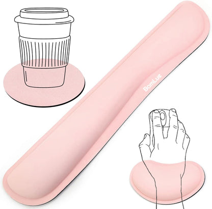 BamLue Upgrade Silky and Superfine Fabric Keyboard Wrist Rest, Gel Mouse Wrist Pillow Pad Set for Easy Typing & Pain Relief for Laptop, Office & Home, Ergonomic Sets for Keyboard-Pink