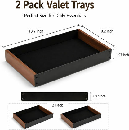Geelin 2 Pack Desk Drawer Organizer, Valet Tray for Men, Nightstand Tray Acacia Wooden and Metal Entryway Bedside Dump Holder Accessories for Wallets, Keys, Watches, Phones, Loose Change, Trinkets