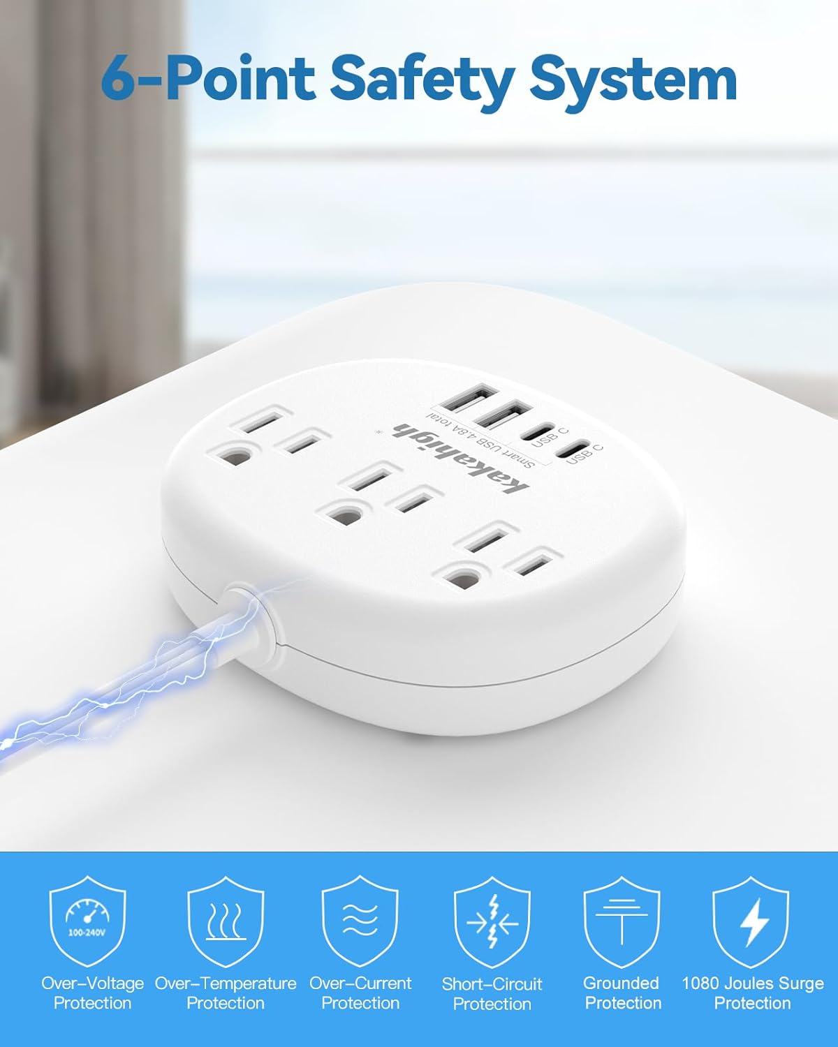 Pink Extension Cord with Surge Protected 1080J - 5 FT Kawaii Power Strip, 1625W Cute Extension Cord with 3 AC Outlet 4 USB (24W/4.8A), Compact for Cute Pink Kawaii Desk Home Essentials