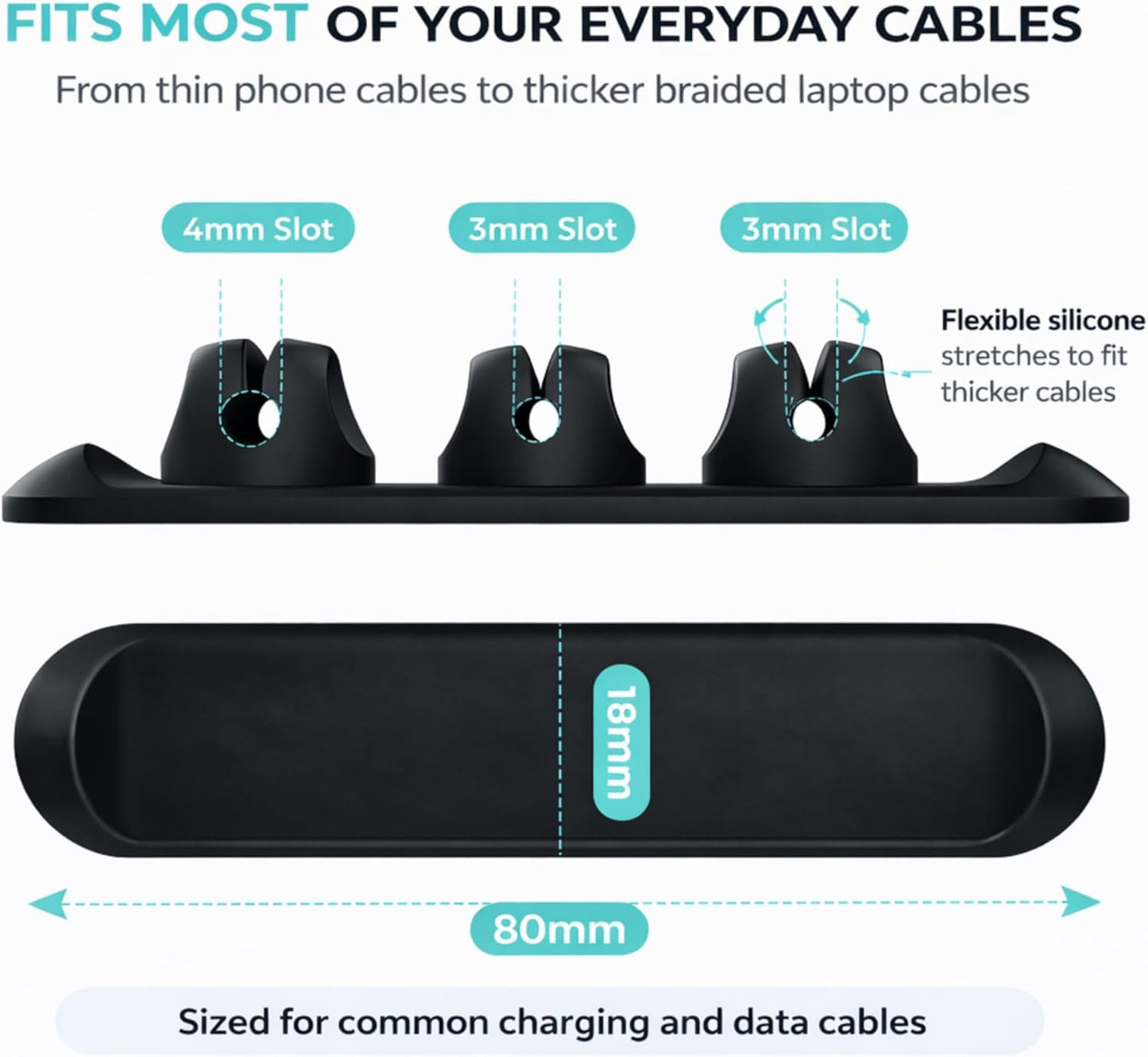 Magnetic Cable Organizer for Desk & Nightstand 3 Clip Cord Holder with One-Hand Access 3M Adhesive Cable Clips, N52 Magnetic Cord Holder for Phone, USB-C & Laptop Cables