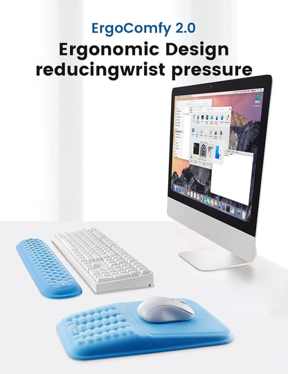 2-in-1 Keyboard & Mouse Wrist Rest Set – Ergonomic Pain-Relief Support, Memory Foam Wrist Cushion with 8° Slope & Massage Nubs, Non-Slip PU Base, Relieves Wrist Pain & Carpal Tunnel from Long Typing