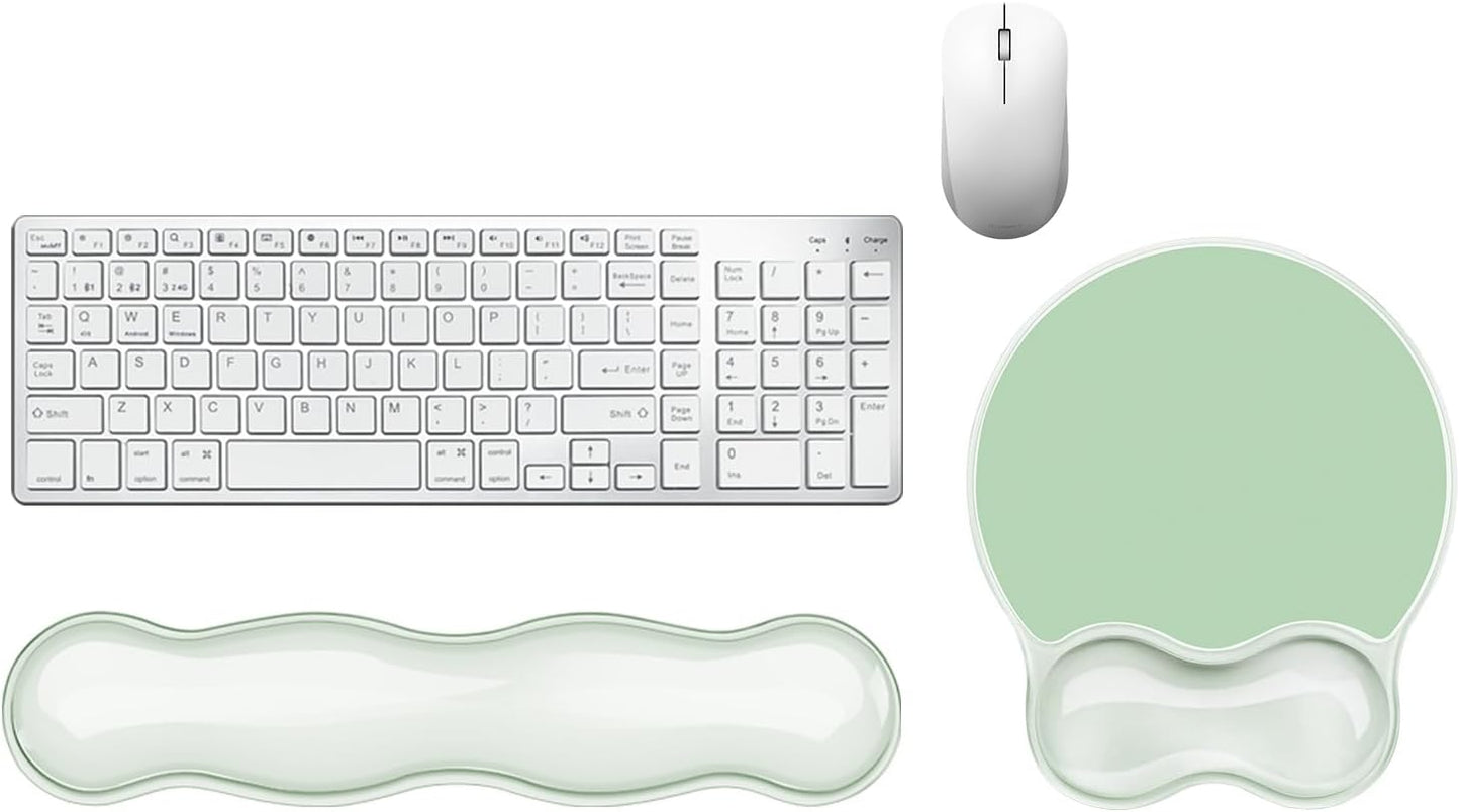 Wrist Rest for Keyboard- Ergonomic Gel Keyboard Wrist Rest and Mouse Pad Set, Non-Slip PU Base for Office, Laptop & Gaming - Green