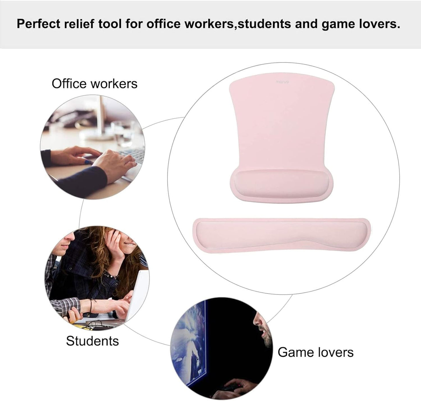 MOSISO Wrist Rest Support for Mouse Pad & Keyboard Set, Ergonomic Mousepad Non-Slip Base Home/Office Pain Relief & Easy Typing Cushion with Neoprene Cloth & Raised Memory Foam, Apricot
