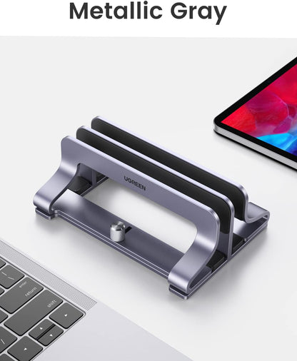UGREEN 3-Slot Vertical Laptop Stand Holder Desk Compatible with MacBook Pro Air Laptop Stand Desktop Adjustable, Lenovo Ideapad, Surface Book, HP Notebook, Dell Chromebook Up to 17.3 Inch, Space Gray
