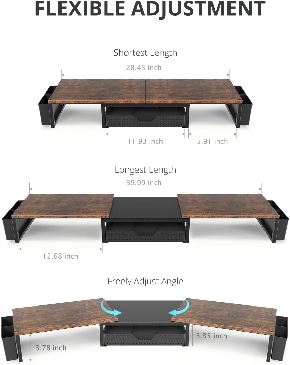 OPNICE Clear Acrylic Desk Organizers and Accessories, Dual Monitor Stand Riser with Drawer, Desk Shelf Computer Racks for Office Workspace Organizers, Desktop Organization (Transparent)