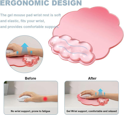 Gel Wrist Rest and Cloud Mouse Pad Support for Keyboard and Mouse - Ergonomic Pink Keyboard Wrist Pad Set for Typing Pain Relief/Computer/Laptop/Gaming/Home/Office (Cloud Shape, Gradient Blue Pink)