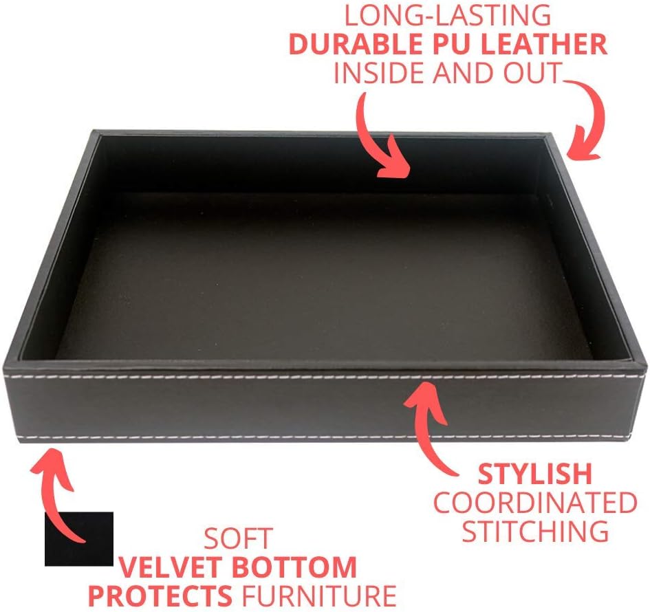 ULTRAY, Valet Tray, Desk Tray, Key Bowl, Nightstand Organizer for Men, Black PU Leather, 10.3 x 8.3 x 1.6 inches