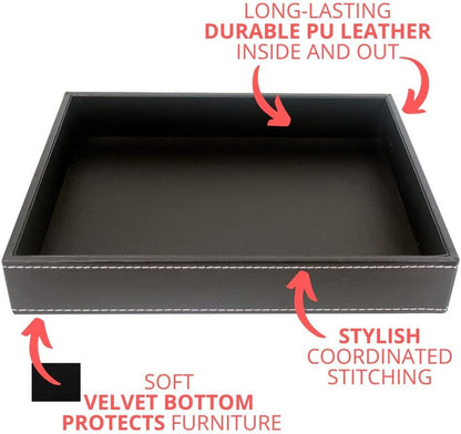 ULTRAY, Valet Tray, Desk Tray, Key Bowl, Nightstand Organizer for Men, Black PU Leather, 10.3 x 8.3 x 1.6 inches