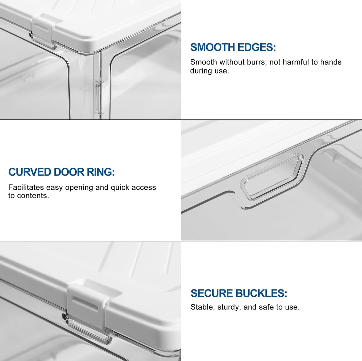 HYBRIDEAS 3-Pack Clear Stackable Storage Bins with Lids Magnetic Doors Open Front Foldable Folding Plastic Craft Containers Large Closet Organizers Box for Bedrooms Living Rooms Study Kids' Toys 24 QT