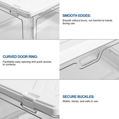 HYBRIDEAS 3-Pack Clear Stackable Storage Bins with Lids Magnetic Doors Open Front Foldable Folding Plastic Craft Containers Large Closet Organizers Box for Bedrooms Living Rooms Study Kids' Toys 24 QT