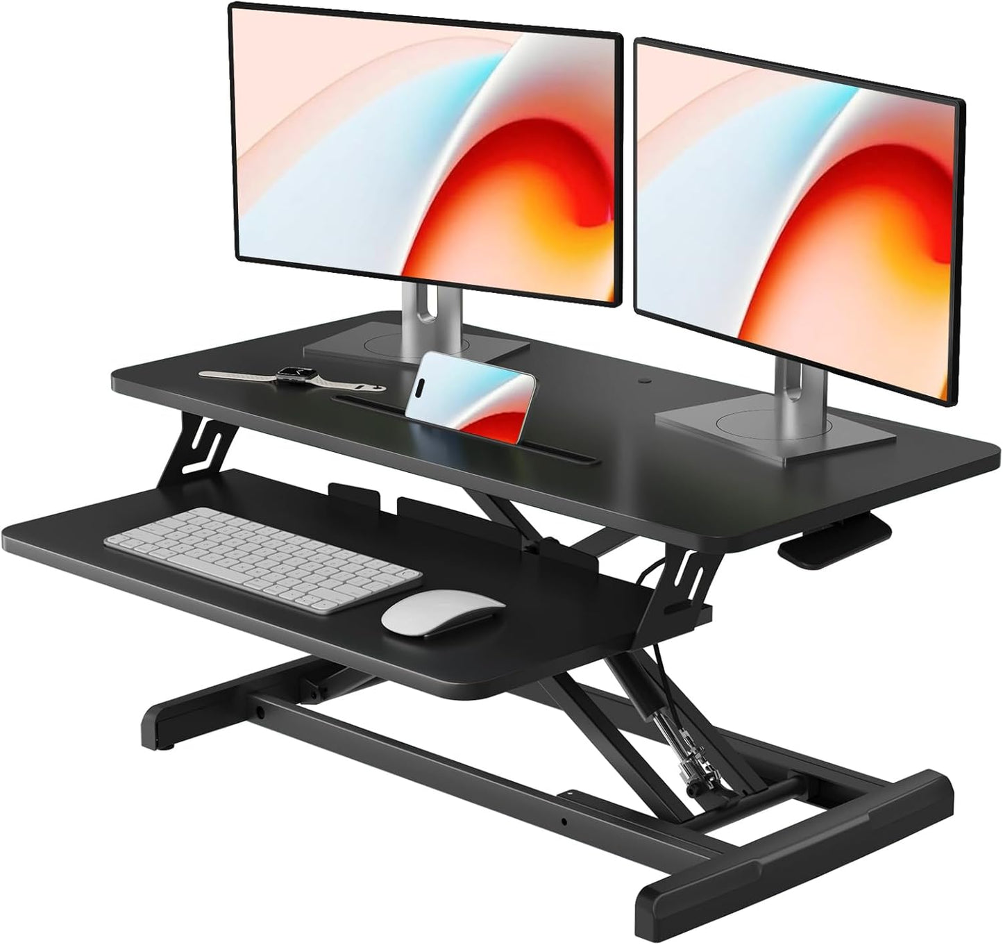 JOY worker Standing Desk Converter, 32" Wide Height Adjustable Sit Stand Up Desk Riser with Keyboard Tray, Desktop Workstation Riser for Home Office Computer Laptop, Particle Board, White