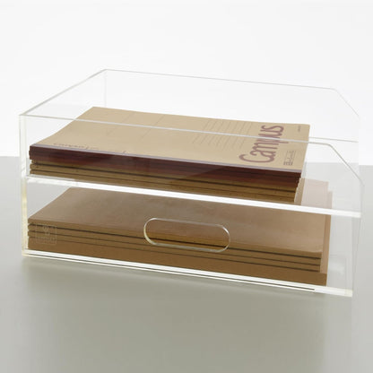 2-Tier Clear Acrylic Paper Trays, Desk File Organizer, A4 Paper Holder, Low-Profile Desk File Sorter for Office/Home, Clear Stackable Letter Tray for Bills, Crafts, Notebooks - Horizontal