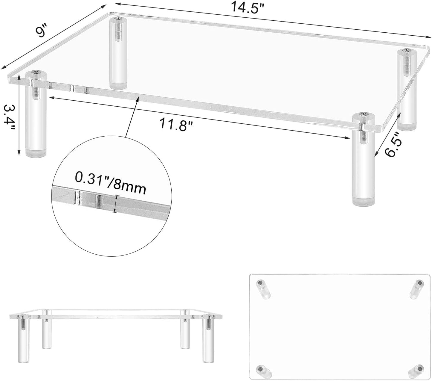 Sumerflos Clear Acrylic Monitor Laptop Stand, Sturdy and Save Space Computer Laptop Monitor Riser Stand for Home Office Desktop Universal Stand with Anti-Slip Pads