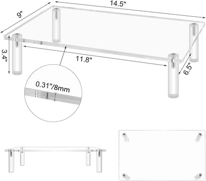 Sumerflos Clear Acrylic Monitor Laptop Stand, Sturdy and Save Space Computer Laptop Monitor Riser Stand for Home Office Desktop Universal Stand with Anti-Slip Pads