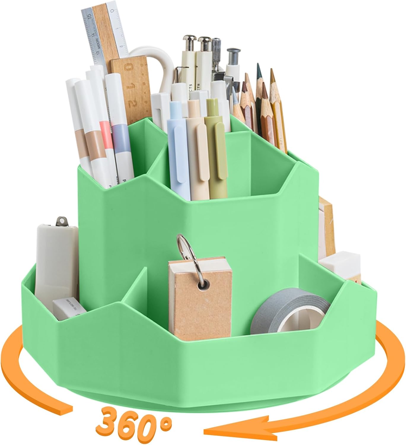Cayxenful Pencil Pen Holder for Desk,9 Slots 360 Degree Rotating Desk Organizers,Desktop Storage Stationery Supplies Organizer, Cute Pencil Cup Pot For Office, School, Home(White)