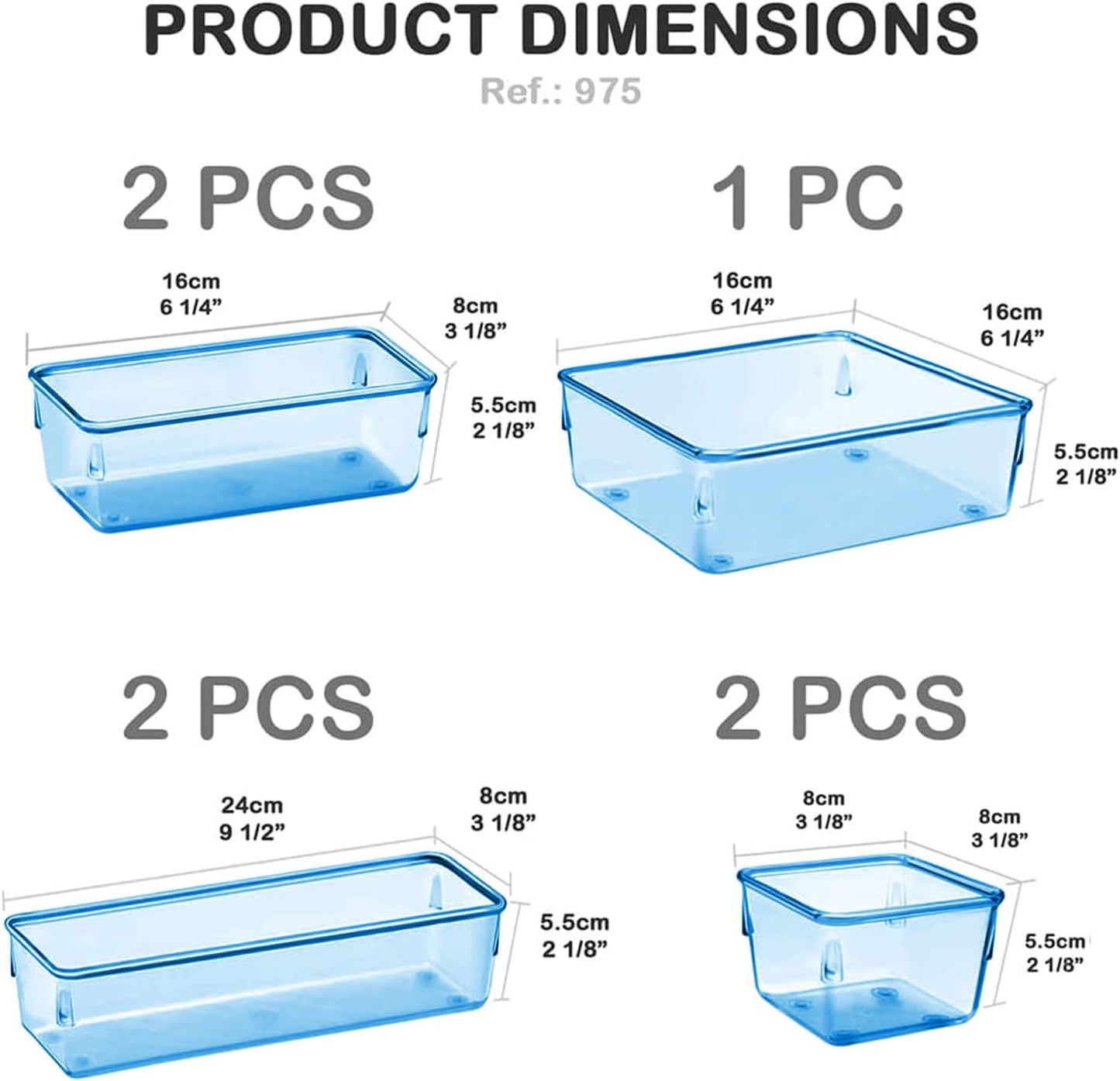 Acrimet Drawer Organizer Modular, Box Tray Storage Bins for Office, Home, Makeup, Kitchen, Junk Drawer (7 Units - 4 Sizes) (Clear Purple Plastic)