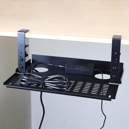 AEONS Under Desk Cable Management Tray Kit - Horizontal Adjustable up to 41” Removable C Clamp Mount Reversible Computer Cord Raceway and Modesty Panel for Large Table, Black