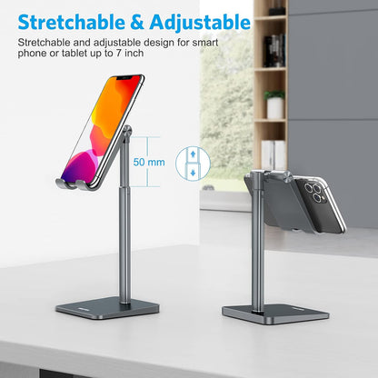 OMOTON Cell Phone Stand, Adjustable Angle Height Desk Phone Dock Holder for iPhone Air 17 Pro Max/Plus/XS/XR, Samsung Galaxy S20 / S10 / S9 / S8 and Other Phones (3.5-7.0-Inch)