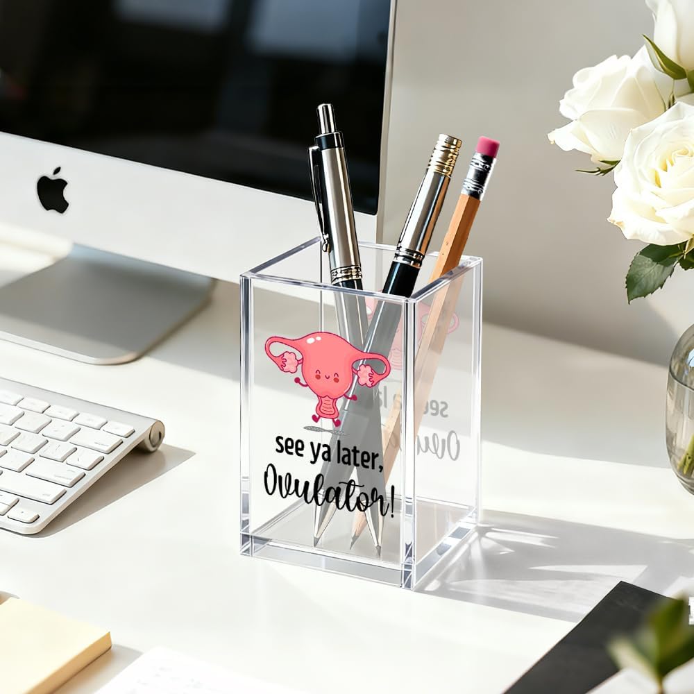Just Breathe Acrylic Cosmetic Organizer Pen Holder, Anxiety Relaxing Acrylic Desk Holder Cup for Pen Pencil, Dandelion Desk Organizer, Mental Health Office Gifts for Coworker Leader Friend
