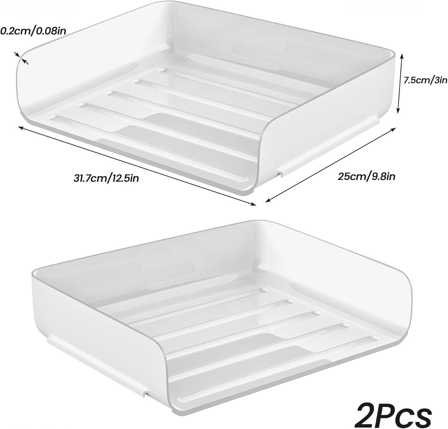 Tomorotec Desk Letter Tray Set, A4 Size Clear PET Stackable Document Organizer Office Desktop File Paper Holder Book Storage Rack Side Load Anti-Skid Stacking Support Convex Bottom (2X Landscape)