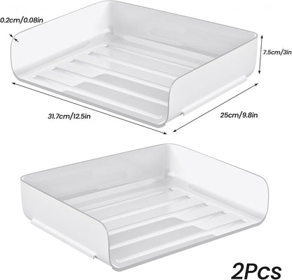 Tomorotec Desk Letter Tray Set, A4 Size Clear PET Stackable Document Organizer Office Desktop File Paper Holder Book Storage Rack Side Load Anti-Skid Stacking Support Convex Bottom (2X Landscape)