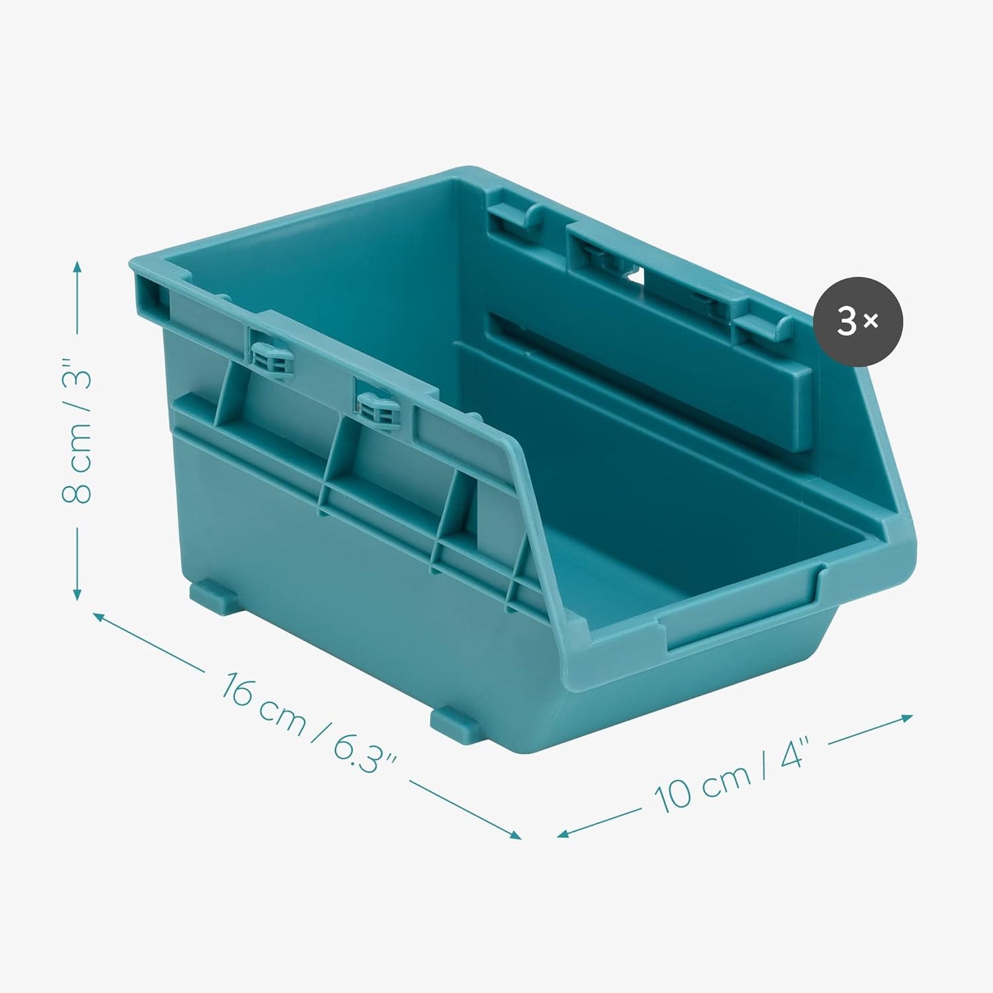 Navaris Storage Bins - Interlocking Plastic Van Boxes - Wall Mounted Compartments for Screws Nails Small Tool Parts - Workshop Garage Drawer Shed Organiser - 12 Bins & 3 Rails