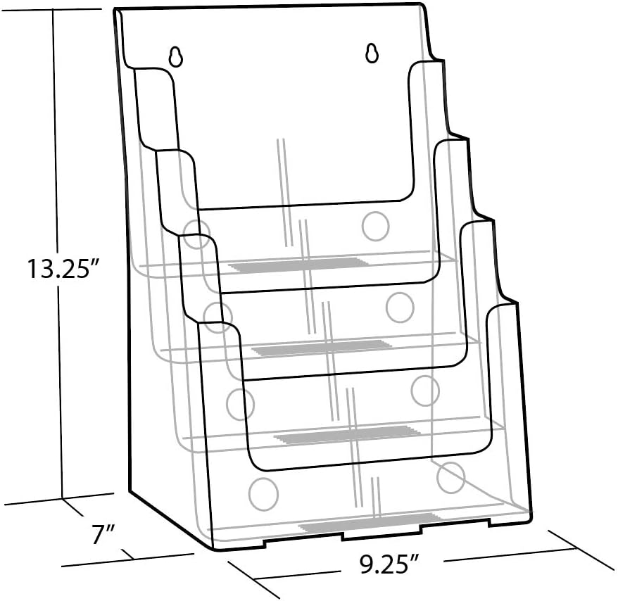 Azar Displays 252378, Brochure Holder, Acrylic Desk Organizer, Three Tier Document, Magazine & Sign Holder, Wall Mount Desk Accessories, Literature Display Stand, Divider for 4" Pamphlets, 8.5"x11"