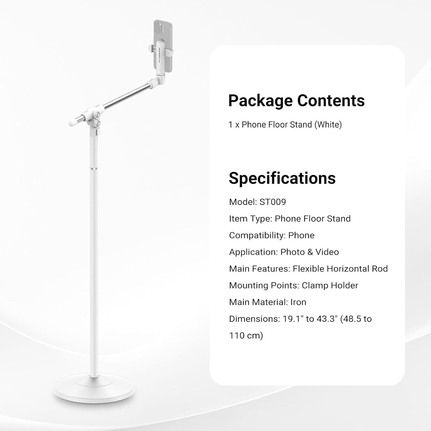 NEEWER Basics Cell Phone Stand for Desk, Adjustable Phone Holder Clamp with Weighted Metal Base, Office Table Phone Mount Compatible with iPhone 16 15 Pro Max Plus Samsung for Video Recording, ST006