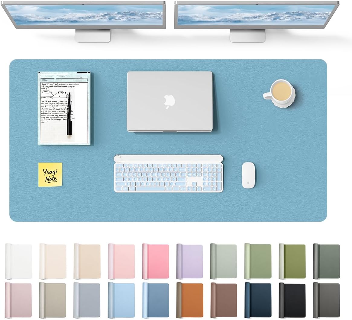 YSAGi Leather Desk Protector, Office Mat, Large Mouse Mat, Non-Slip PU Leather Blotter, Laptop Pad, Waterproof Writing Pad for Office and Home (Light Pink, 23.6" x 13.8") - Colors A