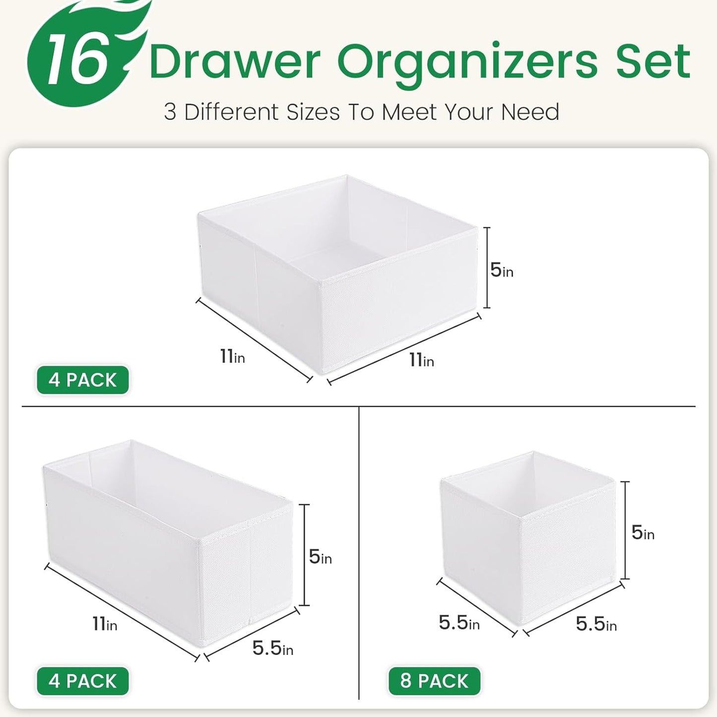 Criusia Drawer Organizer Clothes, 8 Pack Underwear Organizer, Foldable Closet Organizers and Storage Dresser Dividers for Clothes, Socks, Scarves, Ties (Gray)