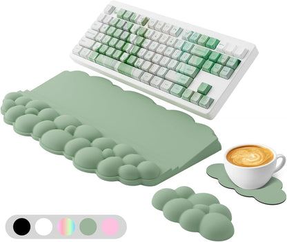 Ergonomic Wrist Rest for Keyboard and Mouse, Soft Memory Foam Cloud Keyboard Stand Pad with Wrist Rest Set, Easy Typing, Pain Relief, Comfort for Office, Work, Gaming - White