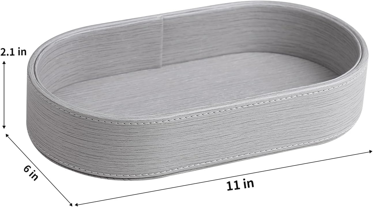 Oval Desk Valet Tray, PU Leather Perfume Dish Bowl for Keys Wallet Watch, Decorative Trinket Vanity Jewelry Tray, Entryway Nightstand Organizer Women Men (Black)