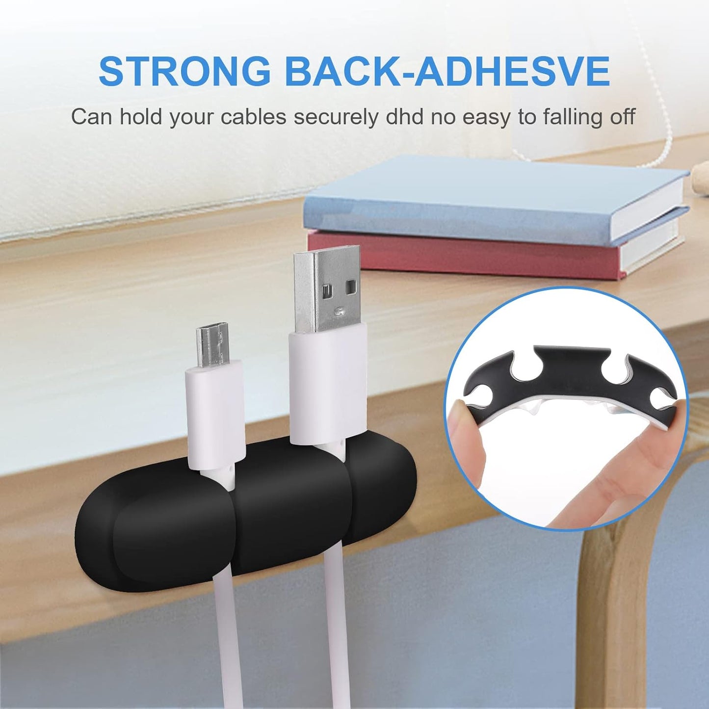 WLLHYF Cable Clips 3PCS Cord Wire Organizer Cable Management Holders 4 Hole Silicone Cable Harness USB Charging Accessory Cable Holder for Office and Home Desk (Black)