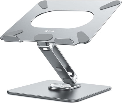BESIGN LSX7 Laptop Stand with 360 Rotating Base, Ergonomic Adjustable Notebook Riser, Foldable Computer Holder Compatible with 10-15.6" Laptops (Black)