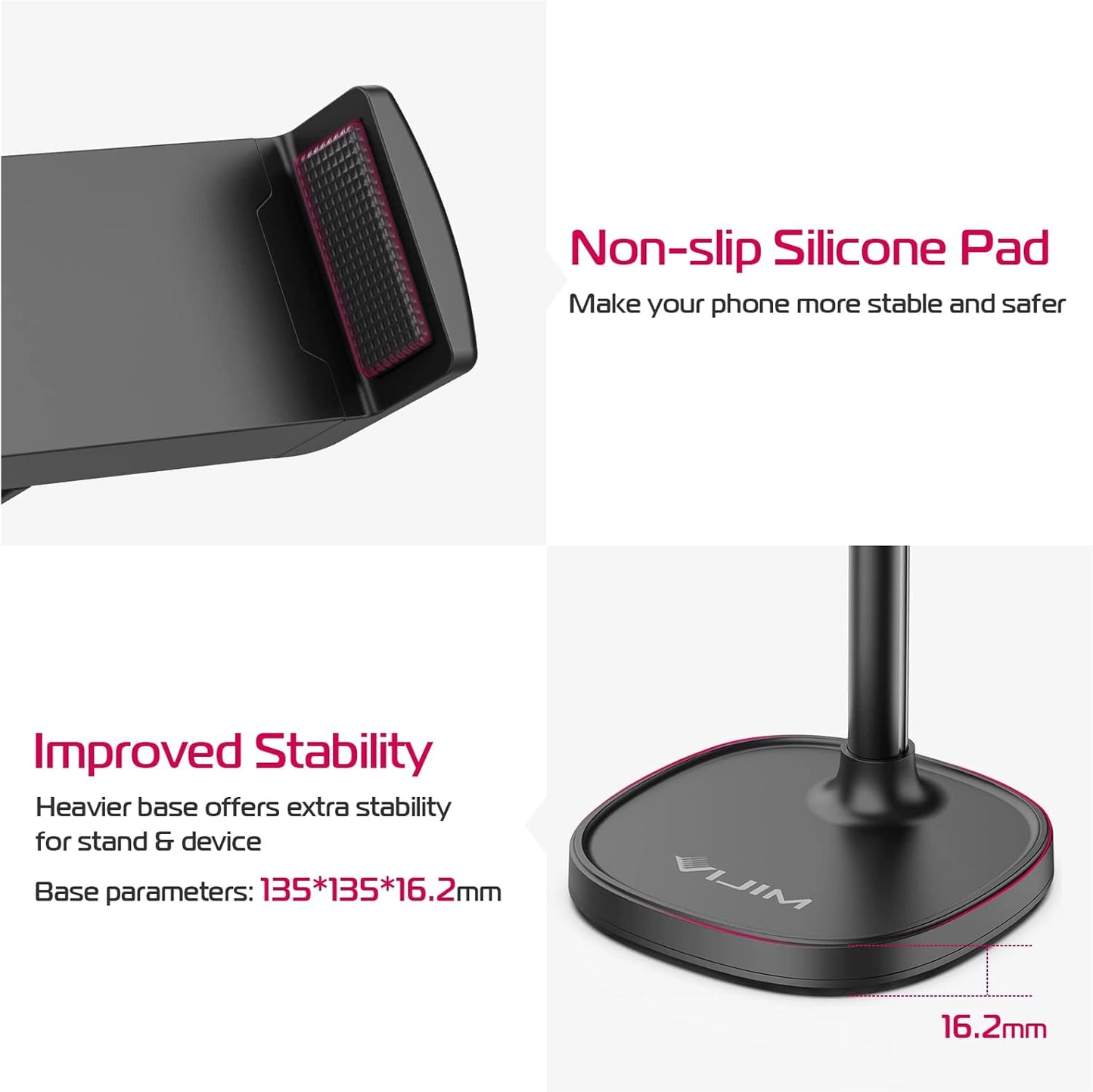 ULANZI Cell Phone Stand Mount for Desk, Vijim HP004 Adjustable Height & Angle Phone Holder, 360 Degree Rotating Desktop Phone Stand Compatible with iPhone, Samsung and All Phones