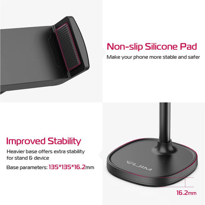 ULANZI Cell Phone Stand Mount for Desk, Vijim HP004 Adjustable Height & Angle Phone Holder, 360 Degree Rotating Desktop Phone Stand Compatible with iPhone, Samsung and All Phones
