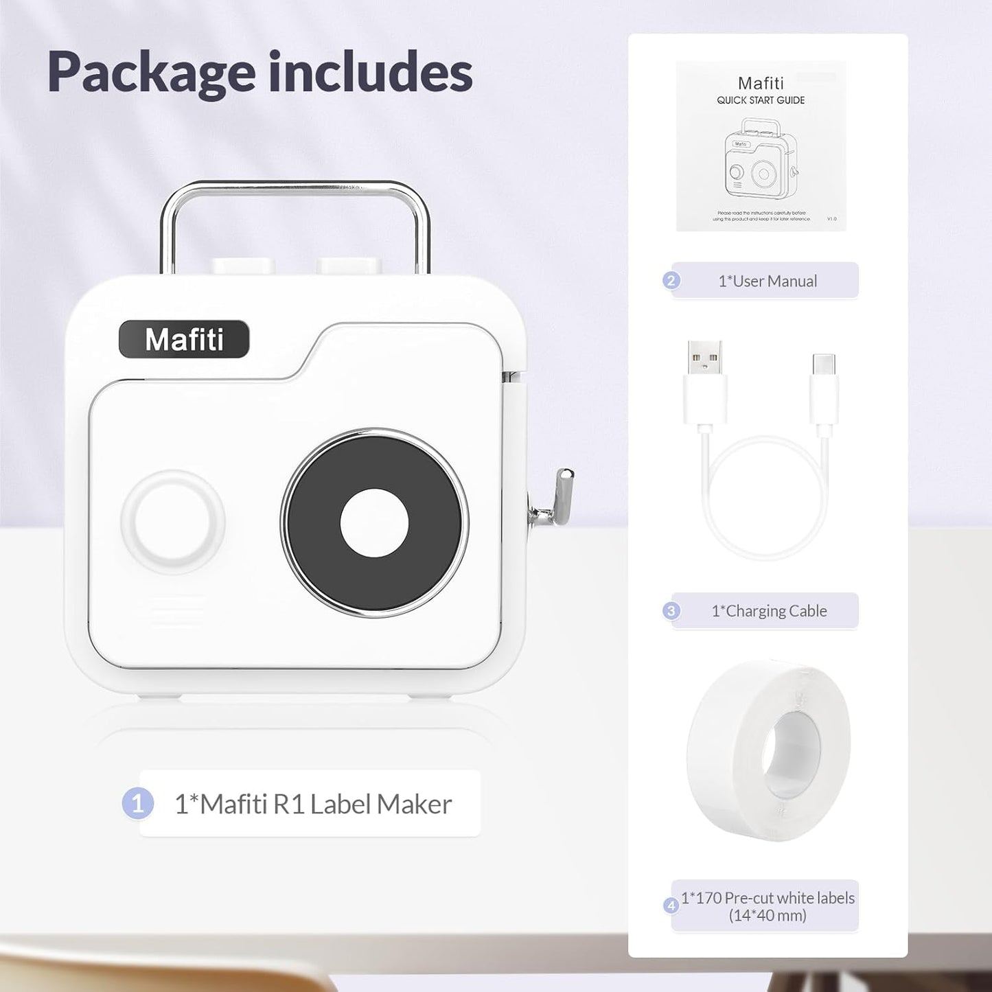 mafiti Label Maker Machine with Tape Bluetooth Wireless Label Printer Mini Label Makers Rechargeable Thermal Small Label Maker Easy to Use for Home Office School