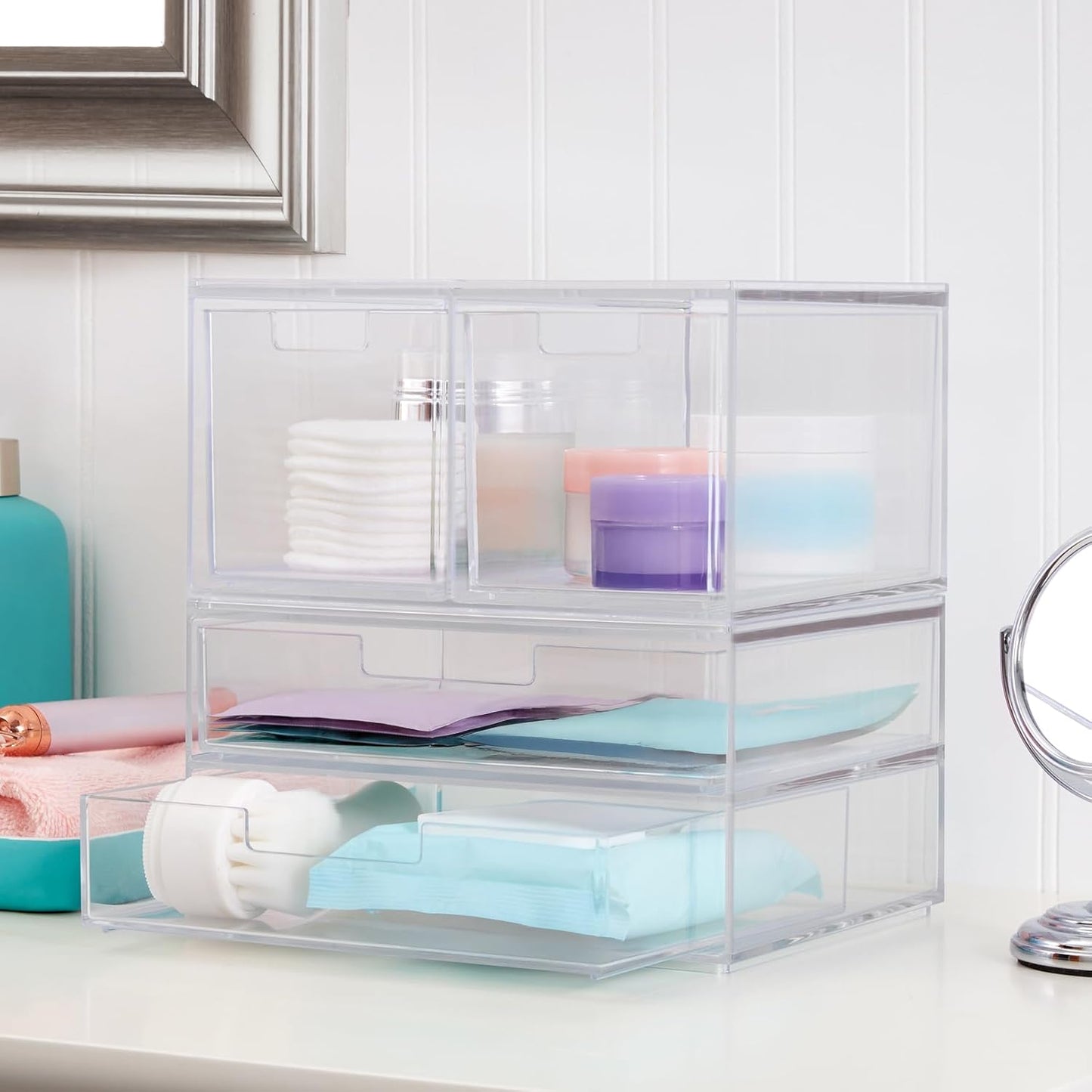 STORi Chloe Space-Saving Clear Drawer Organizer (4 Wide Drawers) Sort Office, Kitchen, Beauty Supplies, Makeup, Pens, Jewelry, Stationary, Made in USA