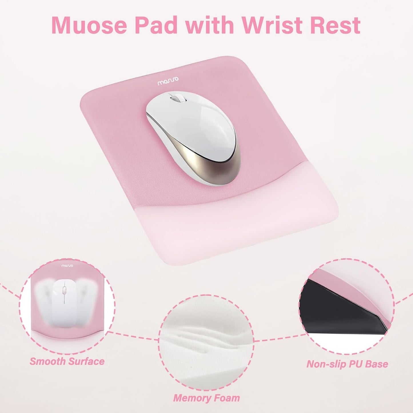 MOSISO Wrist Rest Support for Mouse Pad&Keyboard Set, Rectangular Ergonomic Mousepad Non-Slip Base Home/Office Pain Relief&Easy Typing Pad with Neoprene Cloth&Raised Silicone Lining, Green
