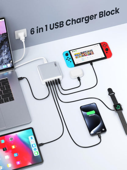 USB C Charger 200W USB C Charger Block,Upgraded GaN III 8-Port Fast Charging Station Hub,PD 65W Laptop Charging Adapter Compatible with MacBook Pro/Air,DELL,Steam Deck,iPhone 16/15/14,Galaxy S23/22