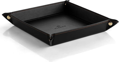 VLANDO Valet Tray for Men Women, Nightstand Organizer Vanity Catchall Holder for Dresser Desk Storage Bedside, Travel PU Leather Jewelry Key Bowl Coin Watches and Candy Entryway Tray - Large, Brown