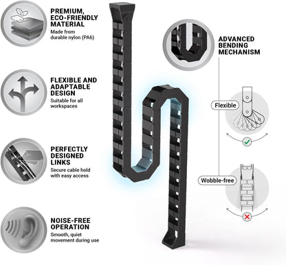 Ultimate Setup Under Desk Cable Management Vertebrae - Perfect for Sit Stand Desk - Wire Management - Adjustable Length - Flexible Cable Spine - Black, 133 cm