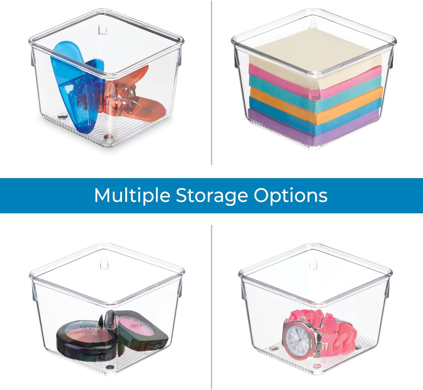 iDesign Plastic Drawer Organizer Bins - Storage for Kitchen, Bathroom, and Desk Drawers - Set of 6 - Clear