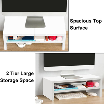 TEAMIX 2 Tiers Wooden Desktop Monitor Stand Riser 20 Inch Printer Stand with Double Storage Small TV Riser Laptop Keyboard Holder Business Desk Organizer Shelf Black Bookshelf