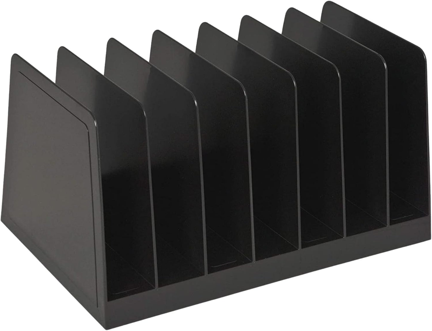 1InTheOffice Desktop File Organizer Vertical, Mail Organizer, 7 Compartments Office File Sorter, 4-3/4" H x 8-3/4" W x 5-1/2" D, Plastic, Black 2 Pack