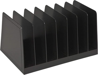 1InTheOffice Desktop File Organizer Vertical, Mail Organizer, 7 Compartments Office File Sorter, 4-3/4" H x 8-3/4" W x 5-1/2" D, Plastic, Black 2 Pack