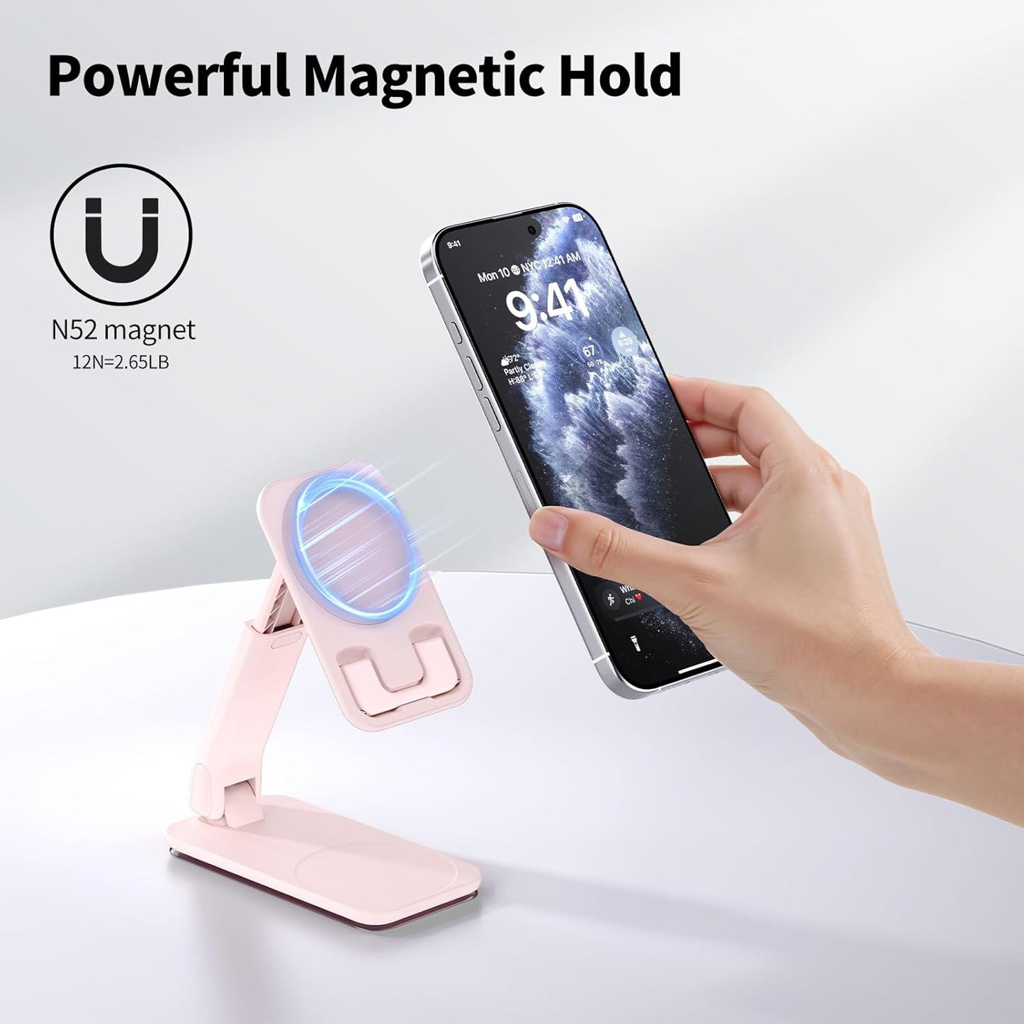 iWALK Magnetic Cell Phone Stand for Desk, Angle and Height Adjustable Mobile Phone Holder, Foldable Magnet Stand for iPhone 17 16 15 14 13 12 Pro Max and iPad, Cell Phone Holder for Samsung, White